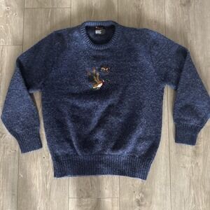 Robert Bruce Navy Crewneck Sweater with Embroidered Duck Motif